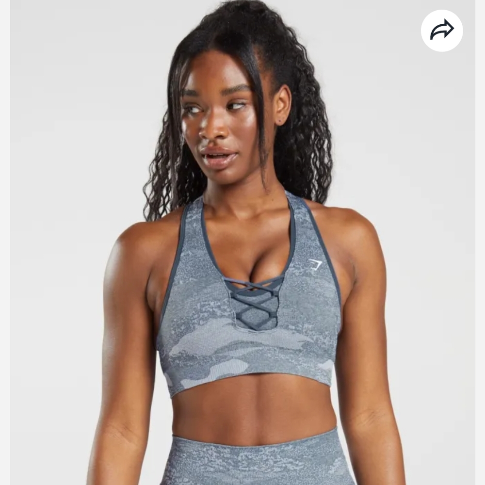 Gymshark Adapt Camo Seamless Sports Bra - River Stone Grey/Evening Blue NWOT
